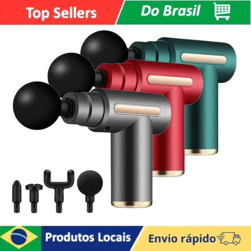 Pistola Massageadora Miofascial Fisio Atleta Gun Relax Crossfit Massagem 4 Ponteiras e Variação de Velocidades