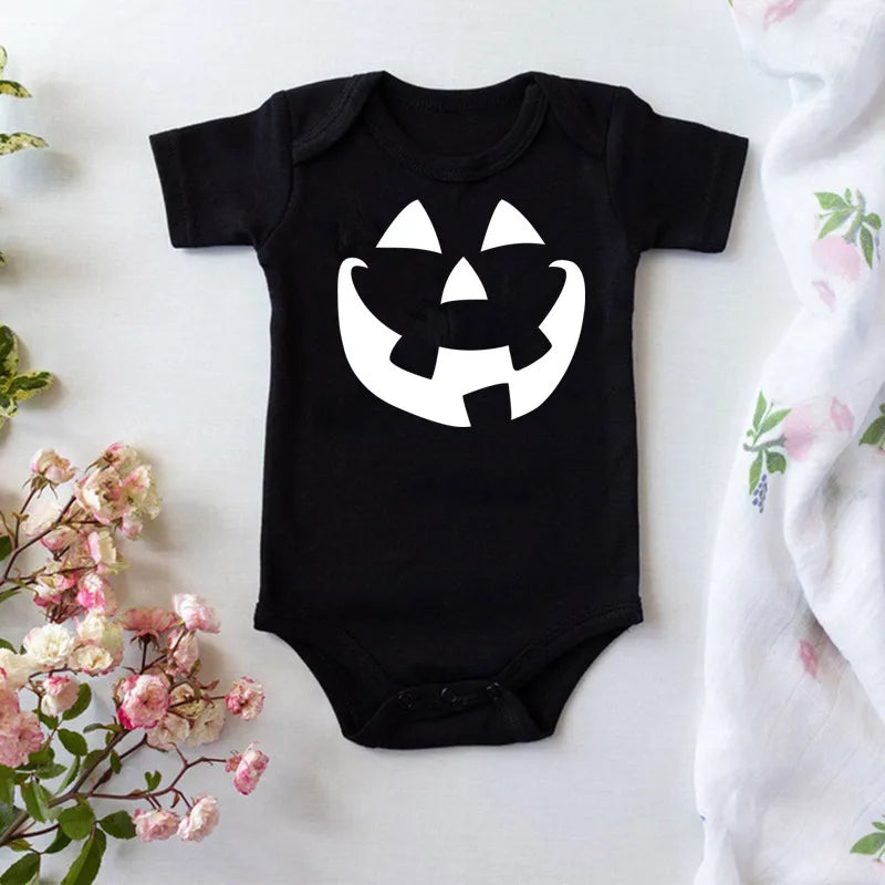 Moda verão bebê traje de halloween bodysuit de uma peça mamãe e papai pequeno pesadelo impressão macacão do bebê roupas