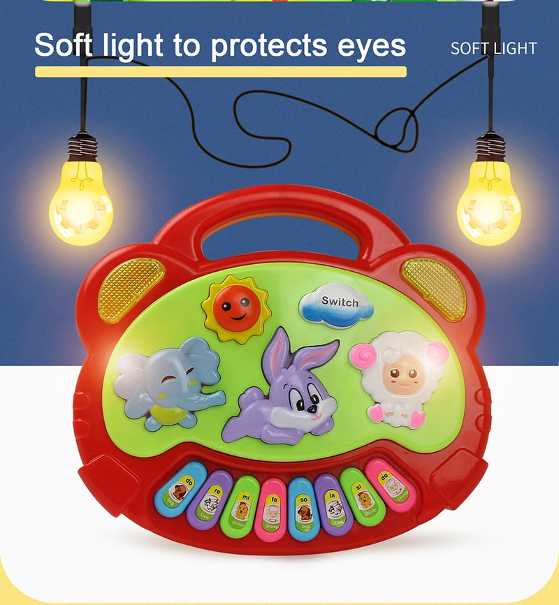 Crianças dos desenhos animados piano teclado jogo com sons animais piscando luz música instrumento do bebê brinquedos educativos crianças presentes