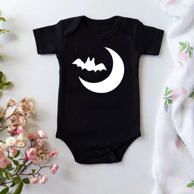 Moda verão bebê traje de halloween bodysuit de uma peça mamãe e papai pequeno pesadelo impressão macacão do bebê roupas