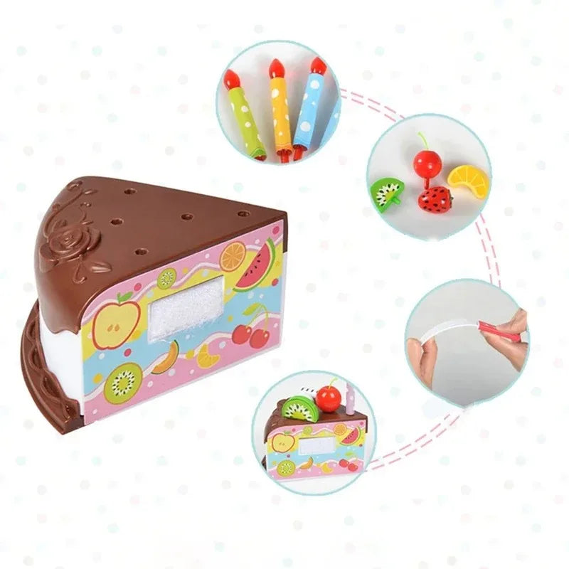 Simulação DIY Bolo de Aniversário Modelo para Crianças, Cozinha Finja Jogar, Cortar Frutas, Brinquedo de Comida para Crianças, Presente Infantil, 37Pcs