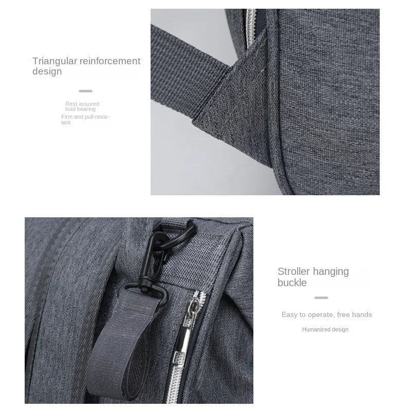 Bolsa de fraldas para mamãe, bolsa suspensa para carrinho de bebê, mochilas de fraldas de grande capacidade com tapete para troca, bolsas convenientes para amamentação de bebês