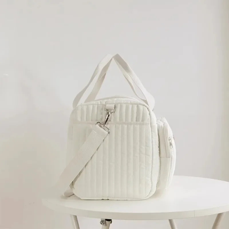 Saco de fraldas do bebê bonito urso flor bordado padrão saco de mamãe bebê bege algodão tecido zíper bolsa de fraldas novo saco de bagagem