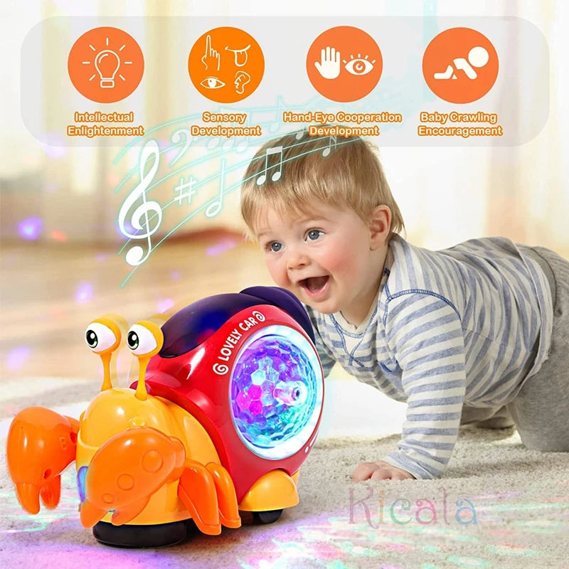 Caranguejo rastejante brinquedos do bebê com música iluminar brinquedos musicais interativos para o bebê dança rastejando brinquedos em movimento da criança 0 12