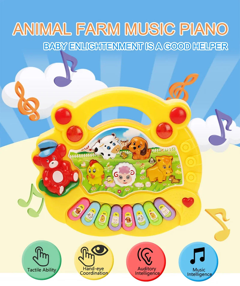 Crianças dos desenhos animados piano teclado jogo com sons animais piscando luz música instrumento do bebê brinquedos educativos crianças presentes