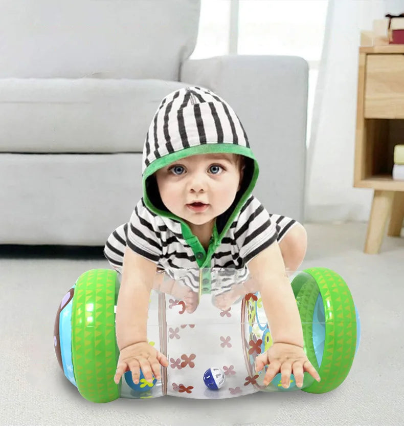 Brinquedo de atividade de desenvolvimento de rolo de engatinhar do bebê com jogos de chocalho de bola para o desenvolvimento de bebês 6 12 m brinquedo de engatinhar inflável