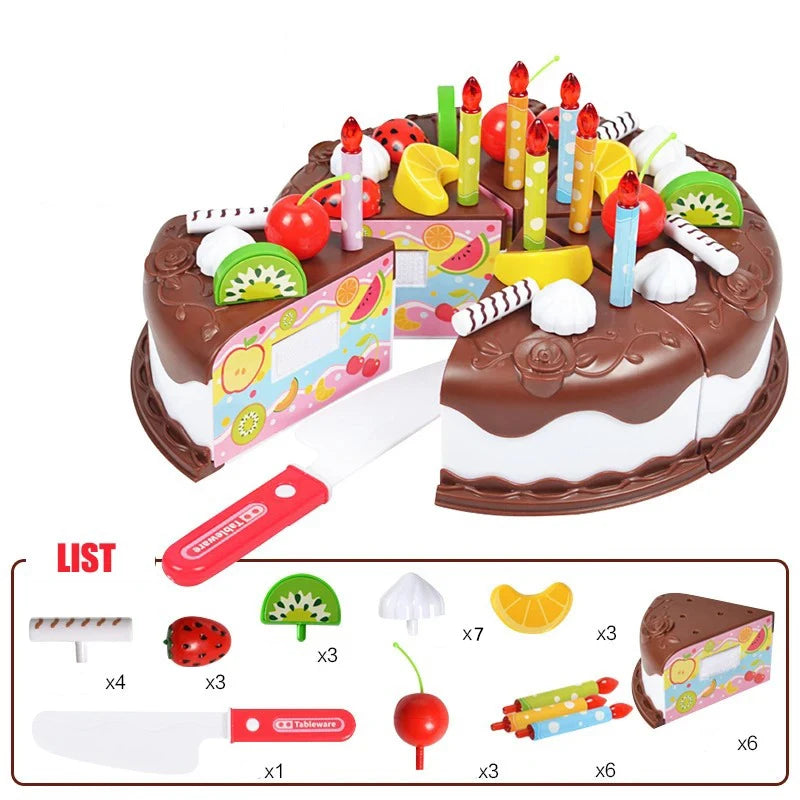 Simulação DIY Bolo de Aniversário Modelo para Crianças, Cozinha Finja Jogar, Cortar Frutas, Brinquedo de Comida para Crianças, Presente Infantil, 37Pcs