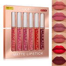 Conjunto de brilho labial com copo antiaderente, batom líquido, veludo, fosco, duradouro, pacote de 6