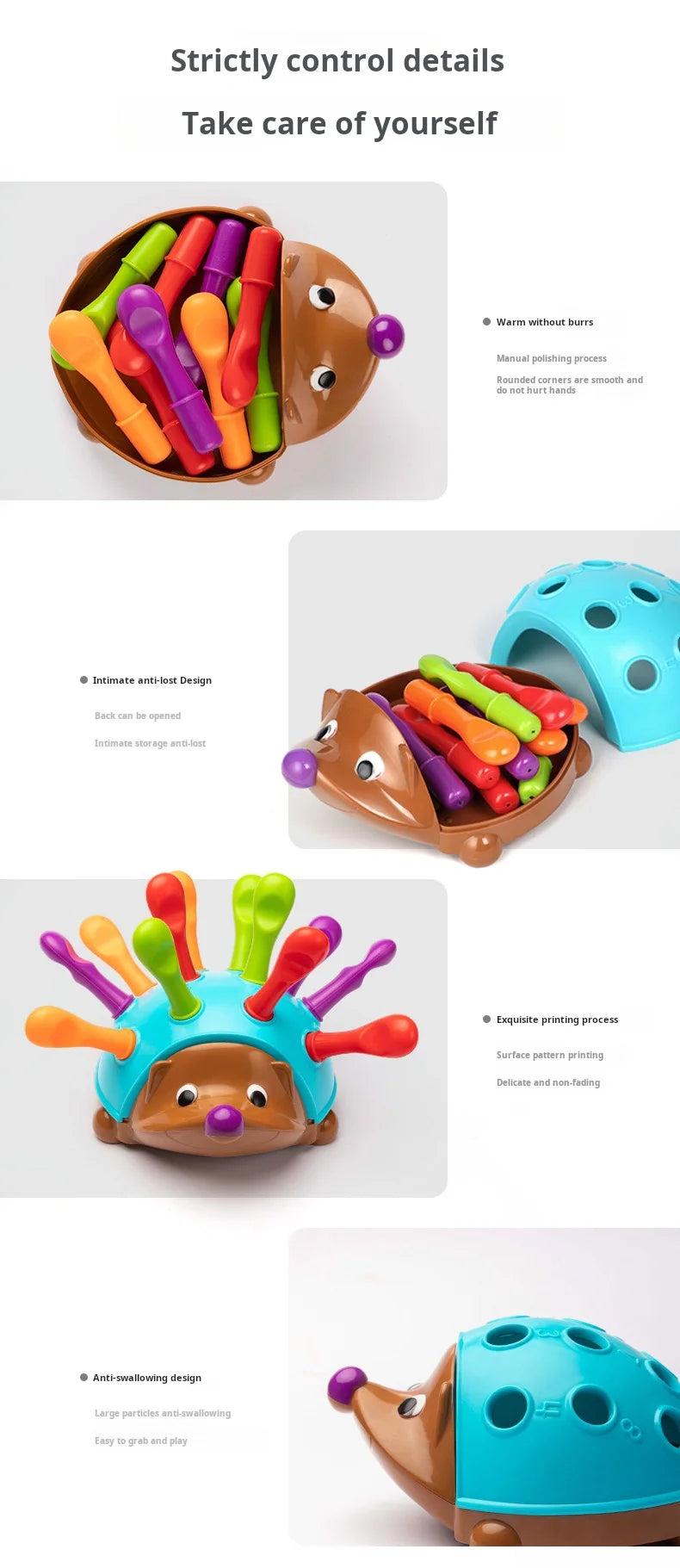 Brinquedos de educação precoce treinamento de ouriço focado no motor fino das crianças coordenação mão-olho luta inserido brinquedo para 1-3 anos