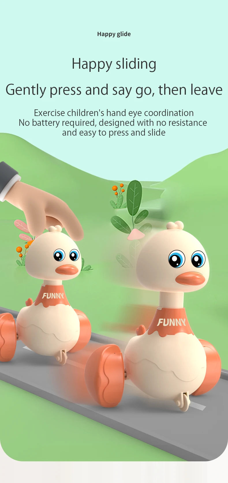 Desenhos animados do bebê Swing Duck Toy, Imprensa Veículos, Glide, Inércia Animal, Pull Back Cars, Early Education Toys for Toddlers, Boys, Girls