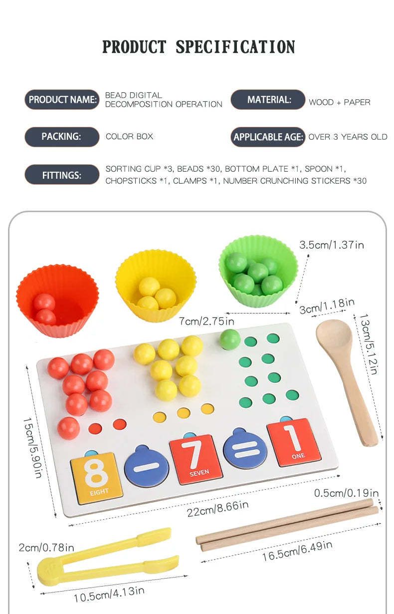 Clipe de descomposição digital montessori, brinquedo de matemática, combinação de cores, operação matemática, educação precoce, jogo de aprendizagem pré-escolar