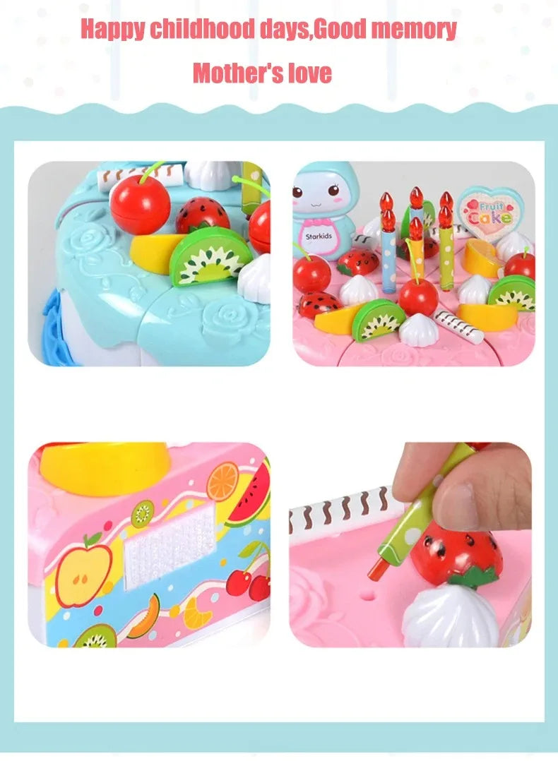 Simulação DIY Bolo de Aniversário Modelo para Crianças, Cozinha Finja Jogar, Cortar Frutas, Brinquedo de Comida para Crianças, Presente Infantil, 37Pcs