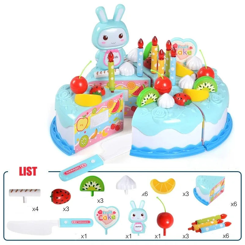 Simulação DIY Bolo de Aniversário Modelo para Crianças, Cozinha Finja Jogar, Cortar Frutas, Brinquedo de Comida para Crianças, Presente Infantil, 37Pcs