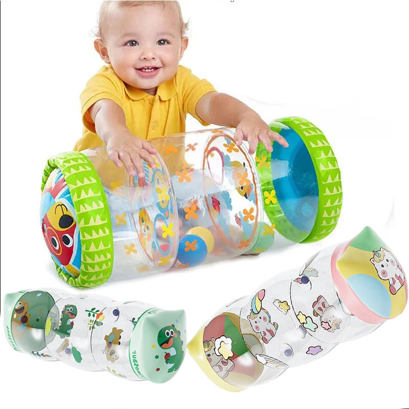 Brinquedo de atividade de desenvolvimento de rolo de engatinhar do bebê com jogos de chocalho de bola para o desenvolvimento de bebês 6 12 m brinquedo de engatinhar inflável