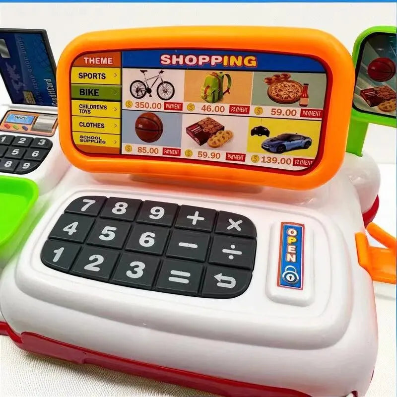 Simulação Cartoon Supermarket Cash Register, Brinquedo, Eletrodomésticos, Brincadeiras para Crianças, Elétrica, Iluminação, Registro de Som