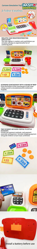 Simulação Cartoon Supermarket Cash Register, Brinquedo, Eletrodomésticos, Brincadeiras para Crianças, Elétrica, Iluminação, Registro de Som
