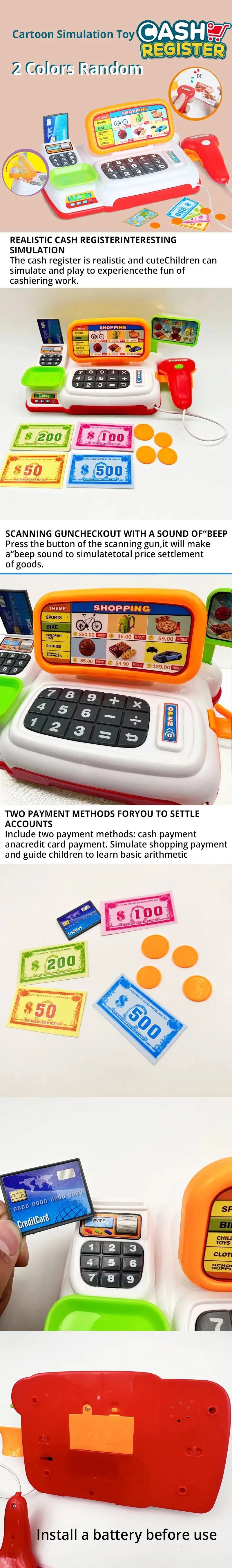 Simulação Cartoon Supermarket Cash Register, Brinquedo, Eletrodomésticos, Brincadeiras para Crianças, Elétrica, Iluminação, Registro de Som