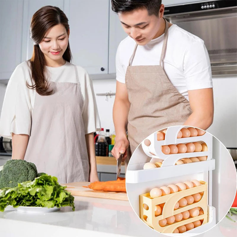 Casa automática rolamento caixa de armazenamento de ovo cozinha geladeira porta lateral rack de preservação de ovo 30 caixas de ovo 3 camadas armazenamento de ovo