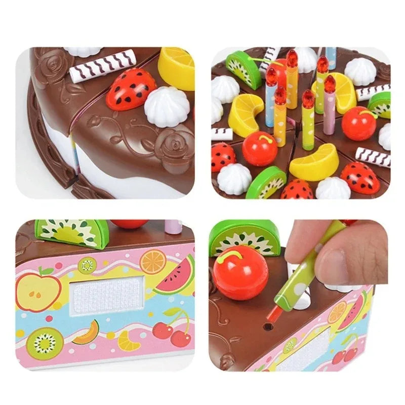 Simulação DIY Bolo de Aniversário Modelo para Crianças, Cozinha Finja Jogar, Cortar Frutas, Brinquedo de Comida para Crianças, Presente Infantil, 37Pcs