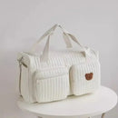 Saco de fraldas do bebê bonito urso flor bordado padrão saco de mamãe bebê bege algodão tecido zíper bolsa de fraldas novo saco de bagagem